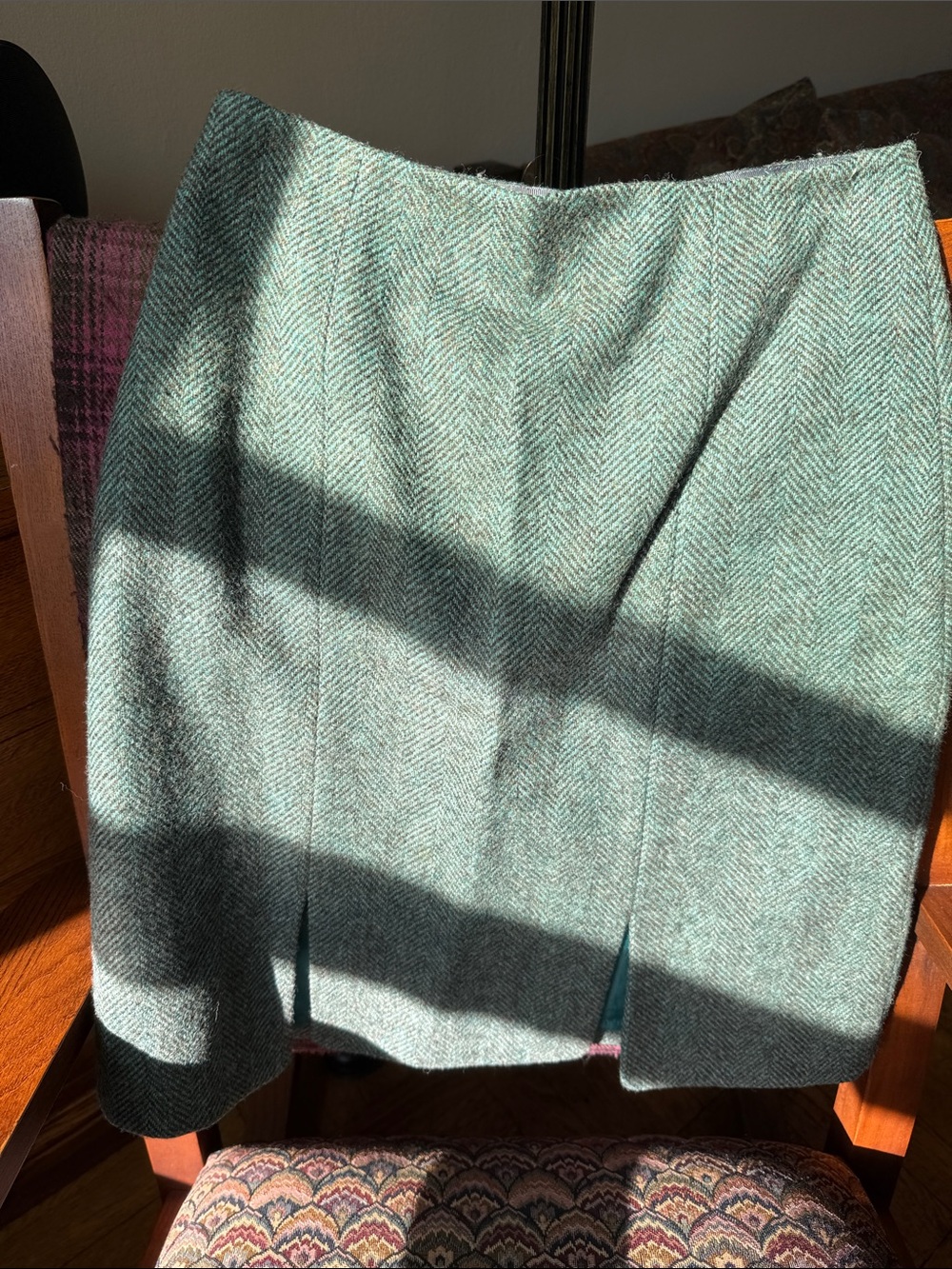 Boden Teal Herringbone Pencil Skirt
